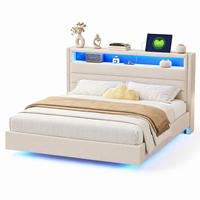 POLSTERBETT 140/200 mit USB-Steckdose, LED-Beleuchtung und Stauraum im Kopfteil in Beige - Beige, Holzwerkstoff/Textil (140/200cm) - EVRYAE