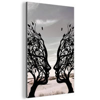 METALLBILD Strand - Meer - Menschen - Baum - Moderne Kunst 40x60 cm - Hellgrau, Metall (40/60cm) - MuchoWow
