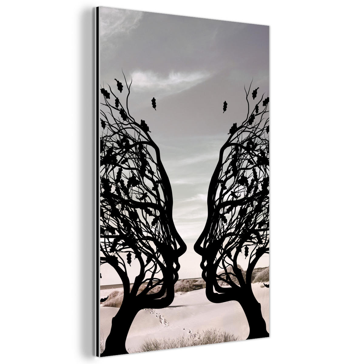 METALLBILD Strand - Meer - Menschen - Baum - Moderne Kunst 40x60 cm - Hellgrau, Metall (40/60cm) - MuchoWow