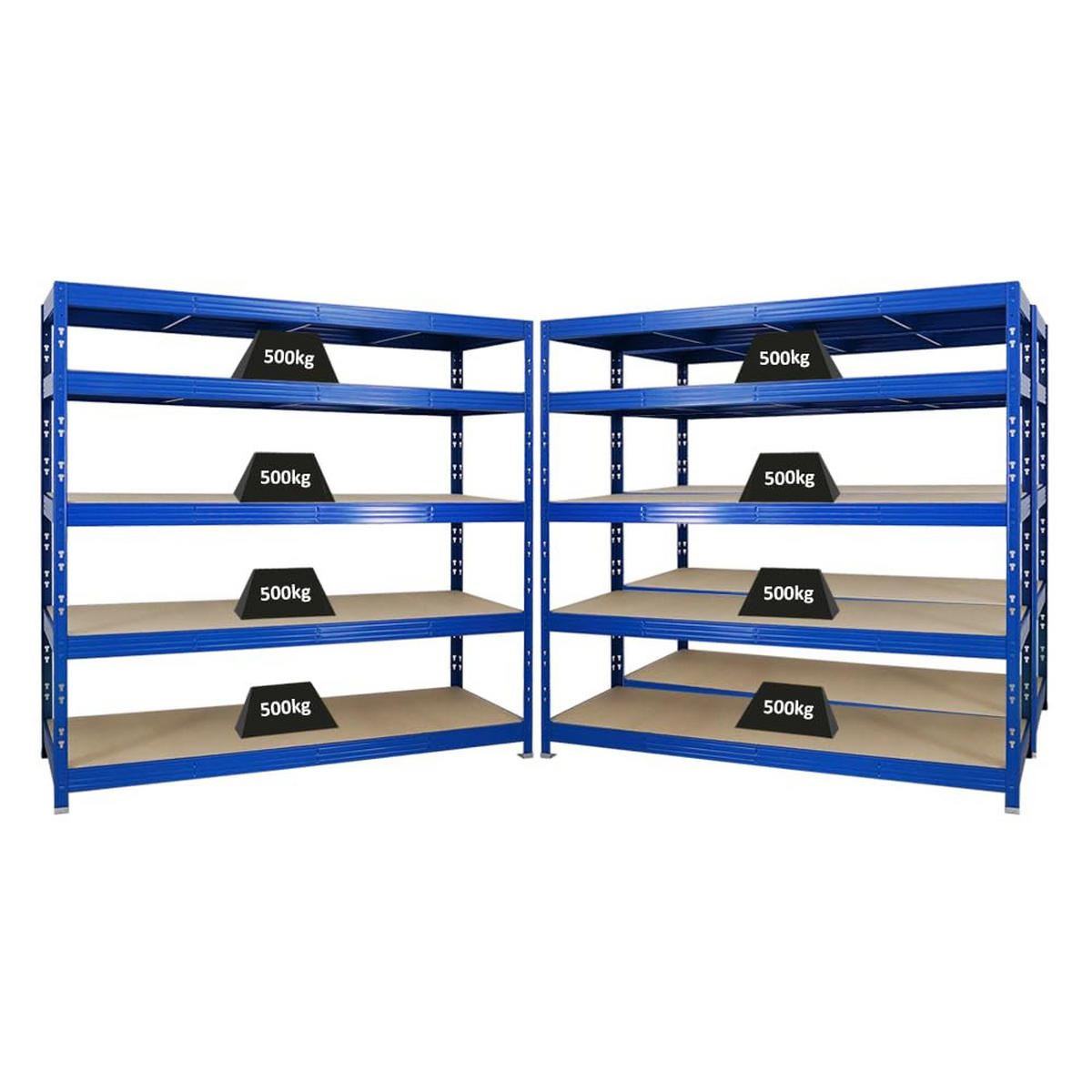 SCHWERLASTREGAL Rhino 3er-Set mit 3x 180x200x60 cm 5 Spanplatten-Ebenen 8mm Fachlast 500 kg Blau - Blau, Metall (600/180/60cm) - PROREGAL