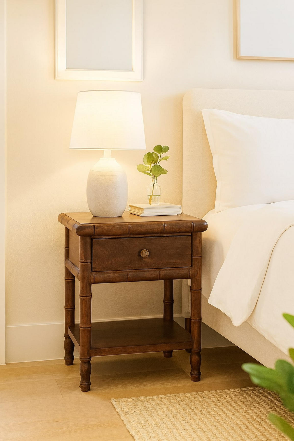 NACHTKASTEN Bambus Geschnitzt, 1 Schublade und Offenes Regal, Dunkelbraun - Dunkelbraun/Messingfarben, Holz/Metall (45/60/36cm) - Artisan Furniture