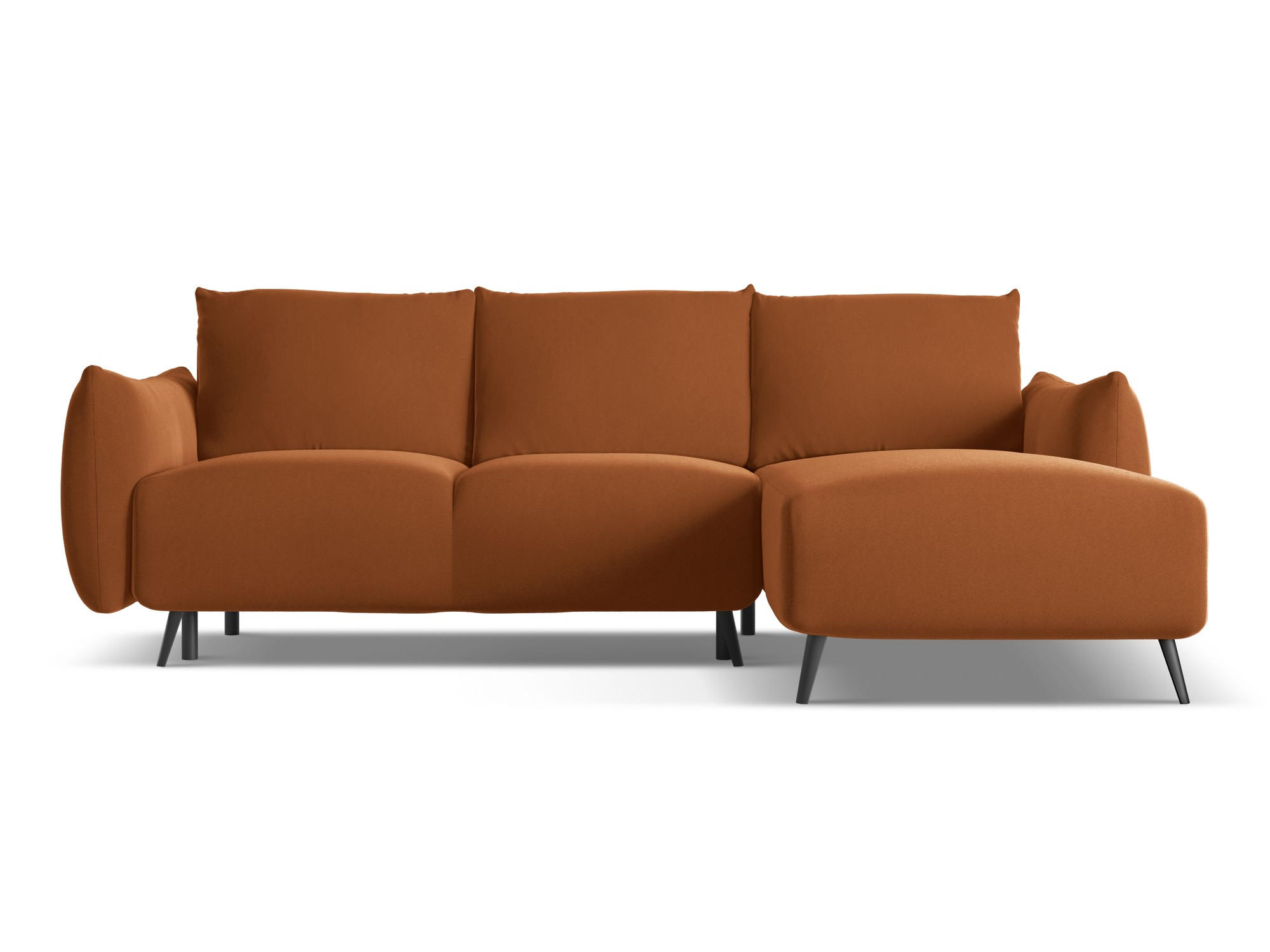 ECKSOFA mit Schlaffunktion Samt Stoff Orange - Terra cotta/Schwarz, Textil/Metall (242/162cm) - Makamii