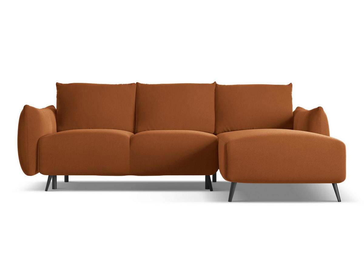ECKSOFA mit Schlaffunktion Samt Stoff Orange - Terra cotta/Schwarz, Textil/Metall (242/162cm) - Makamii