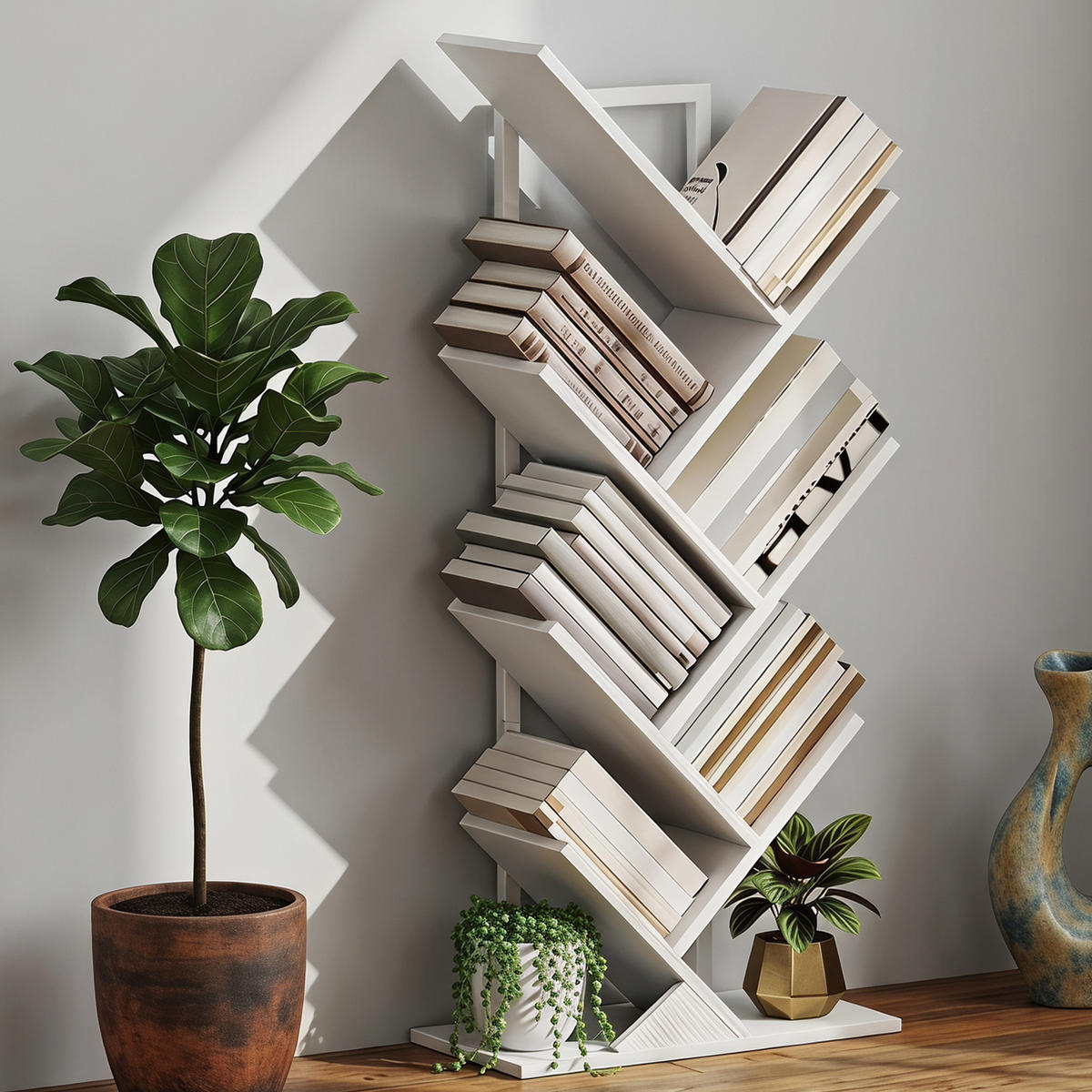 BÜCHERREGAL Standregal mit 7 Ebenen Schmal Regal im Baumform Weiß - Weiß, Holzwerkstoff/Metall (24/109/50cm) - HOMCOM
