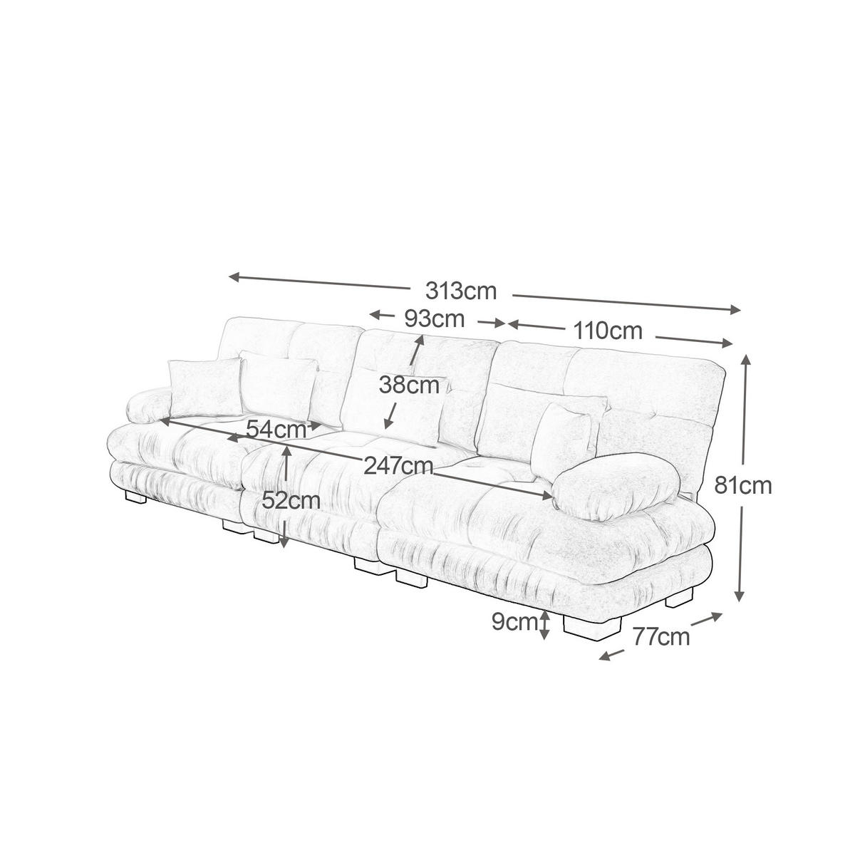 SOFA Stoff – 3-Sitzer mit Kissen - Beige, Holzwerkstoff/Textil (313/81/77cm) - Urban Meuble