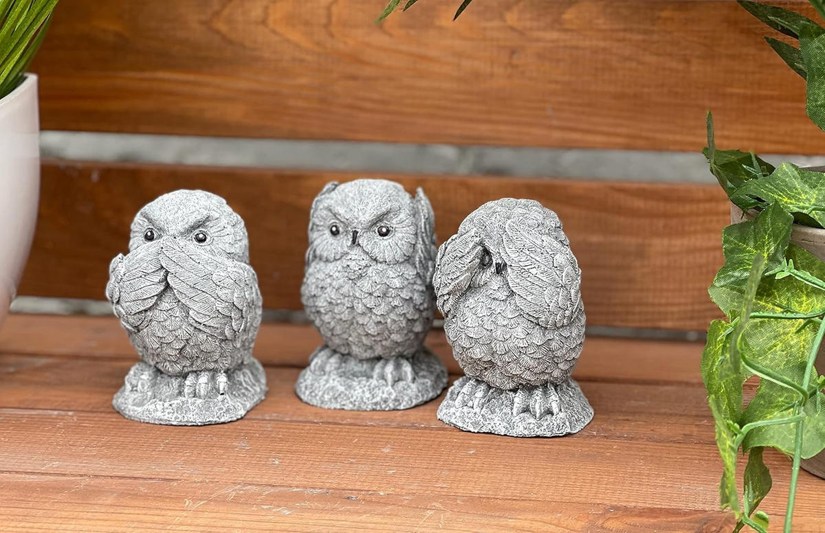 STEINFIGUR 3er Set Eule Nichts sehen Sagen hören frostfest Steinguss - Grau, Stein (7/8/5cm) - stoneandstyle