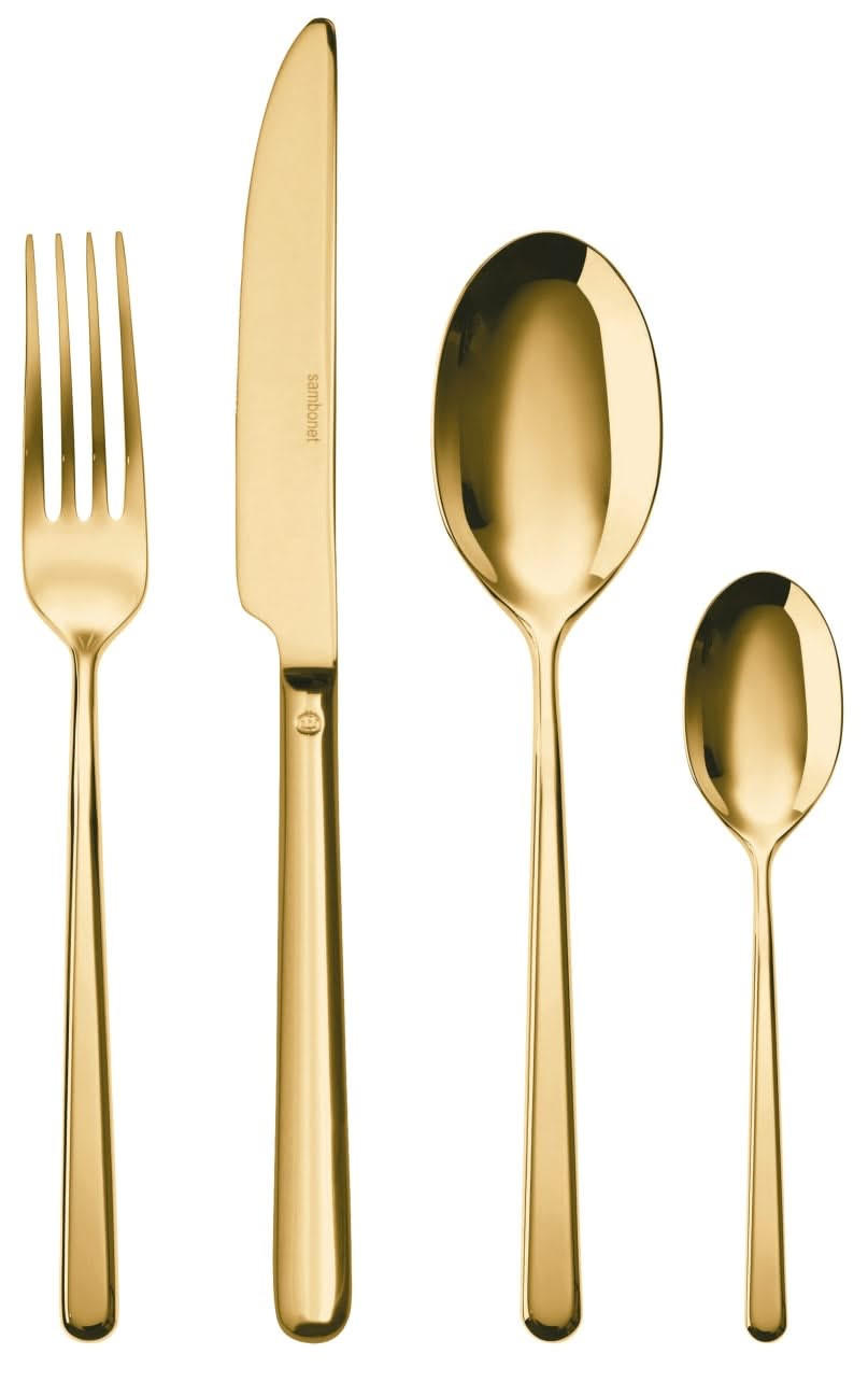 BESTECKSET Linear - Gold - 24-teilig / 6 Personen - Goldfarben, Metall - Sambonet
