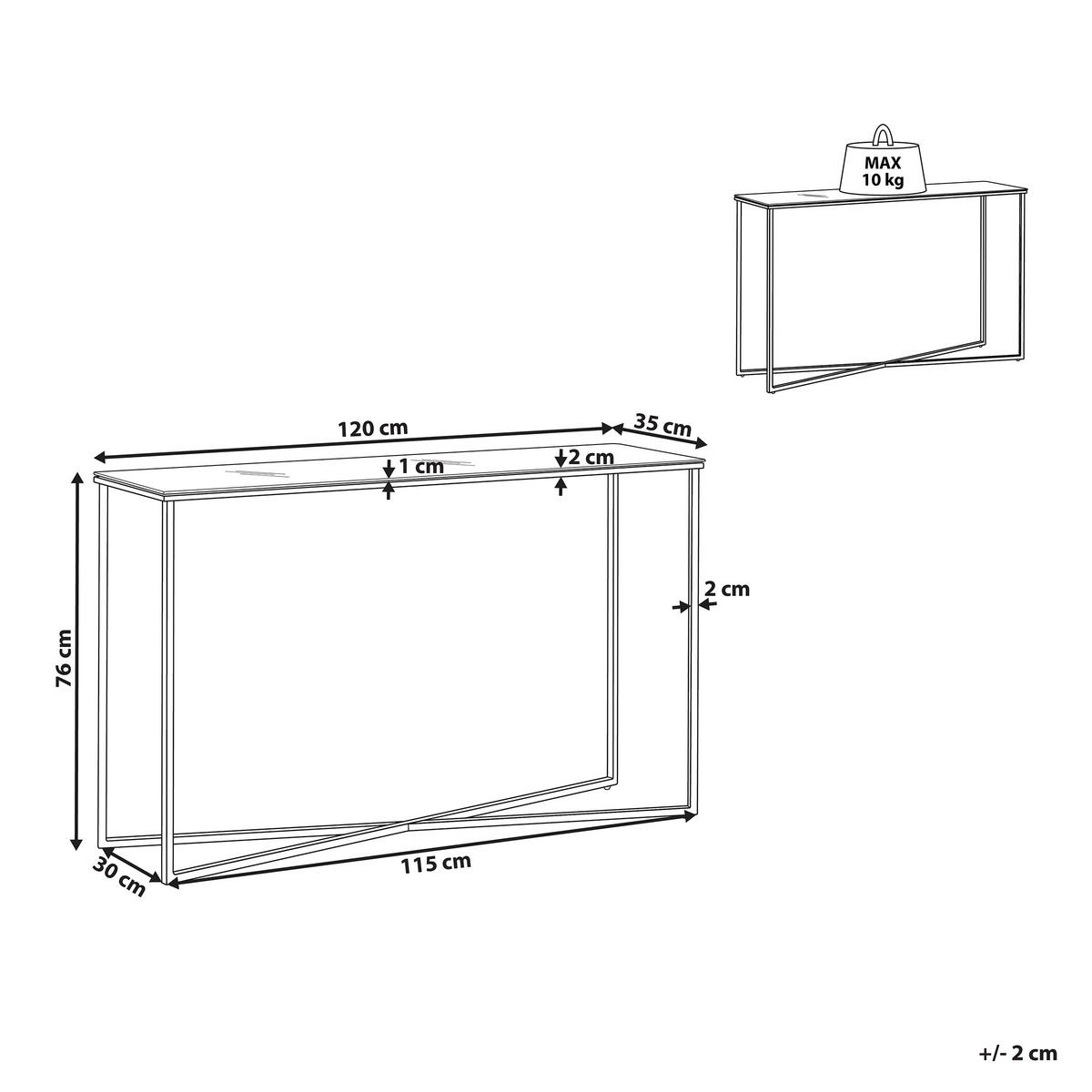 KONSOLENTISCH Marmor Optik weiß/gold Royse - Goldfarben/Weiß, Glas (120/35/76cm) - Beliani