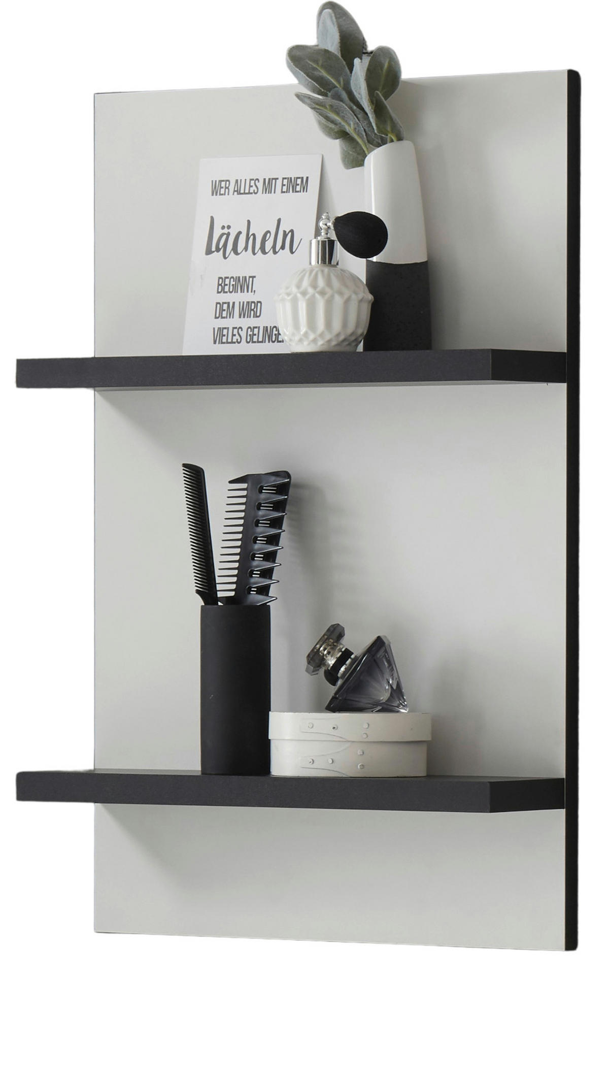 BAD-REGAL weiß schwarz, Wandregal hängend, 40 x 62 cm - Weiß Hochglanz, Holzwerkstoff (40/62/12cm) - Furn.Design