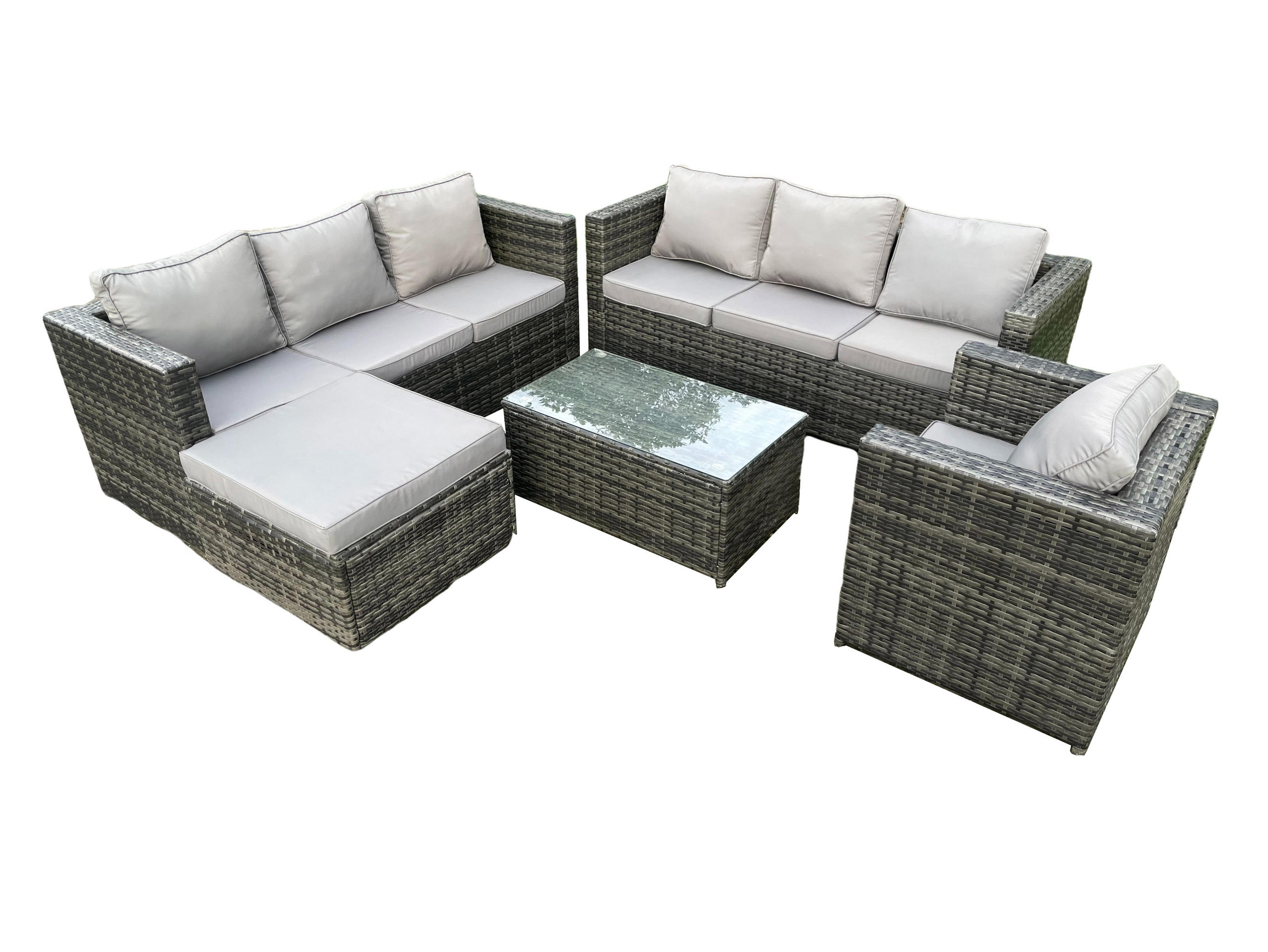 GARTENMÖBELSET Polyrattan 8-Sitzer - Dunkelgrau, Metall - Fimous