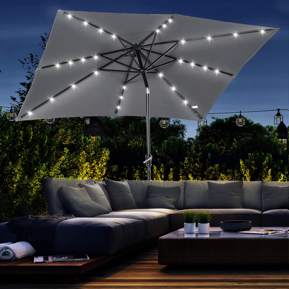 SONNENSCHIRM DE-11397 neigbar, mit LED, 3 x 2 m Grau - Grau, Metall (205/268cm) - ComfortXL