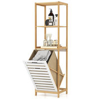 BADEZIMMERREGAL mit Wäschekorb natur - Naturfarben, Naturmaterialien (36/130/33cm) - COSTWAY