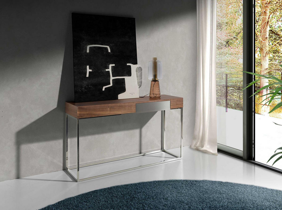 KONSOLENTISCH Rechteckiger aus Nussbaum und verchromtem Stahl 135/40/76 cm - Chromfarben/Edelstahlfarben, Holz/Holzwerkstoff (40/135/76cm) - ANGEL CERDA