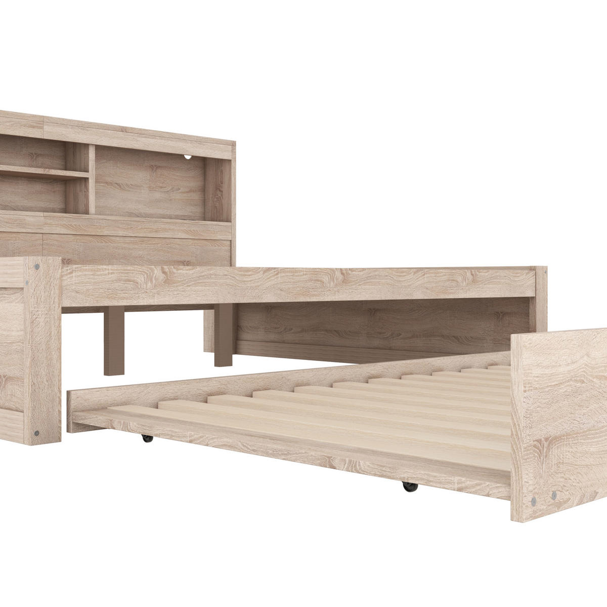 POLSTERBETT aus Spanplatte & MDF 140x200 cm in Natur mit LED & Ausziehbett - Naturfarben, Holzwerkstoff (140/200cm) - Modfu