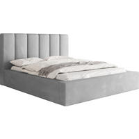POLSTERBETT Amira mit Bettkasten, Grau Samt 180x200 cm - Birkefarben/Schwarz, Holz/Holzwerkstoff (180/200cm) - WFL GROUP