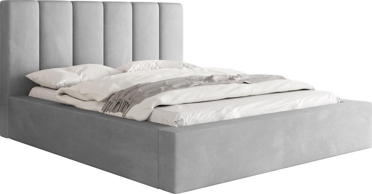 POLSTERBETT Amira mit Bettkasten, Grau Samt 180x200 cm - Birkefarben/Schwarz, Holz/Holzwerkstoff (180/200cm) - WFL GROUP