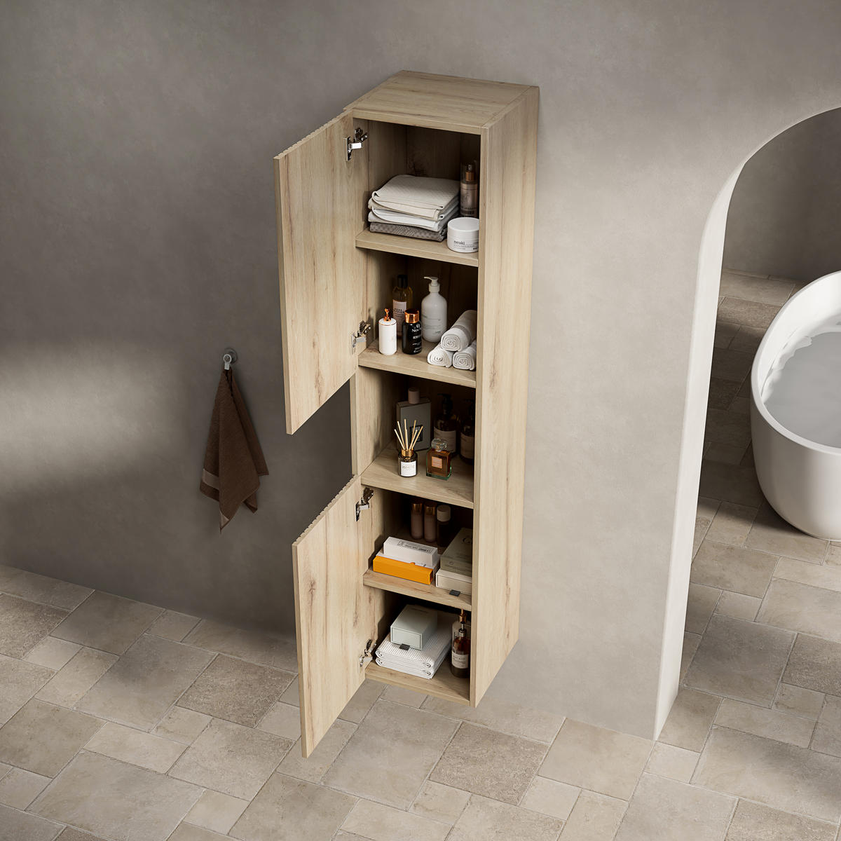 MIDISCHRANK 160x35x35cm in Weißeiche,aus Sperrholz mit Dämpfer - Eichefarben, Holzwerkstoff (160/35/35cm) - Modfu