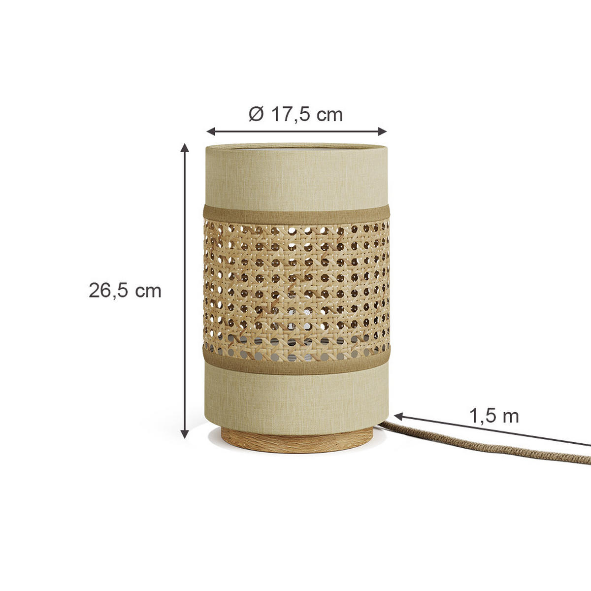 TISCHLAMPE Morten Rattan/Creme 17.5 x 26.5 cm - Creme/Braun, Holz (17.5/17.5/26.5cm) - Vicco