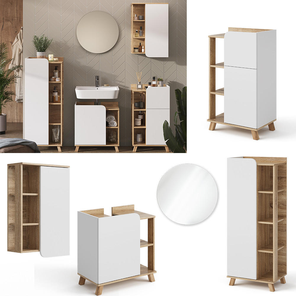 BADMÖBEL-SET Karen Sonoma/Weiß 5 Teile - Weiß/Sonoma Eiche, Holzwerkstoff (60/65/35cm) - Vicco