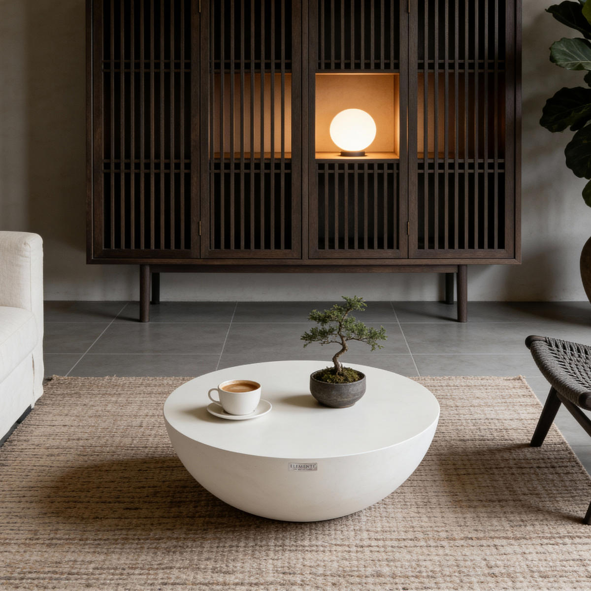 COUCHTISCH CHRONOS aus Beton Groß 107 x 107 x 39.5 cm - Creme, Naturmaterialien (107/107/39.5cm) - Elementi