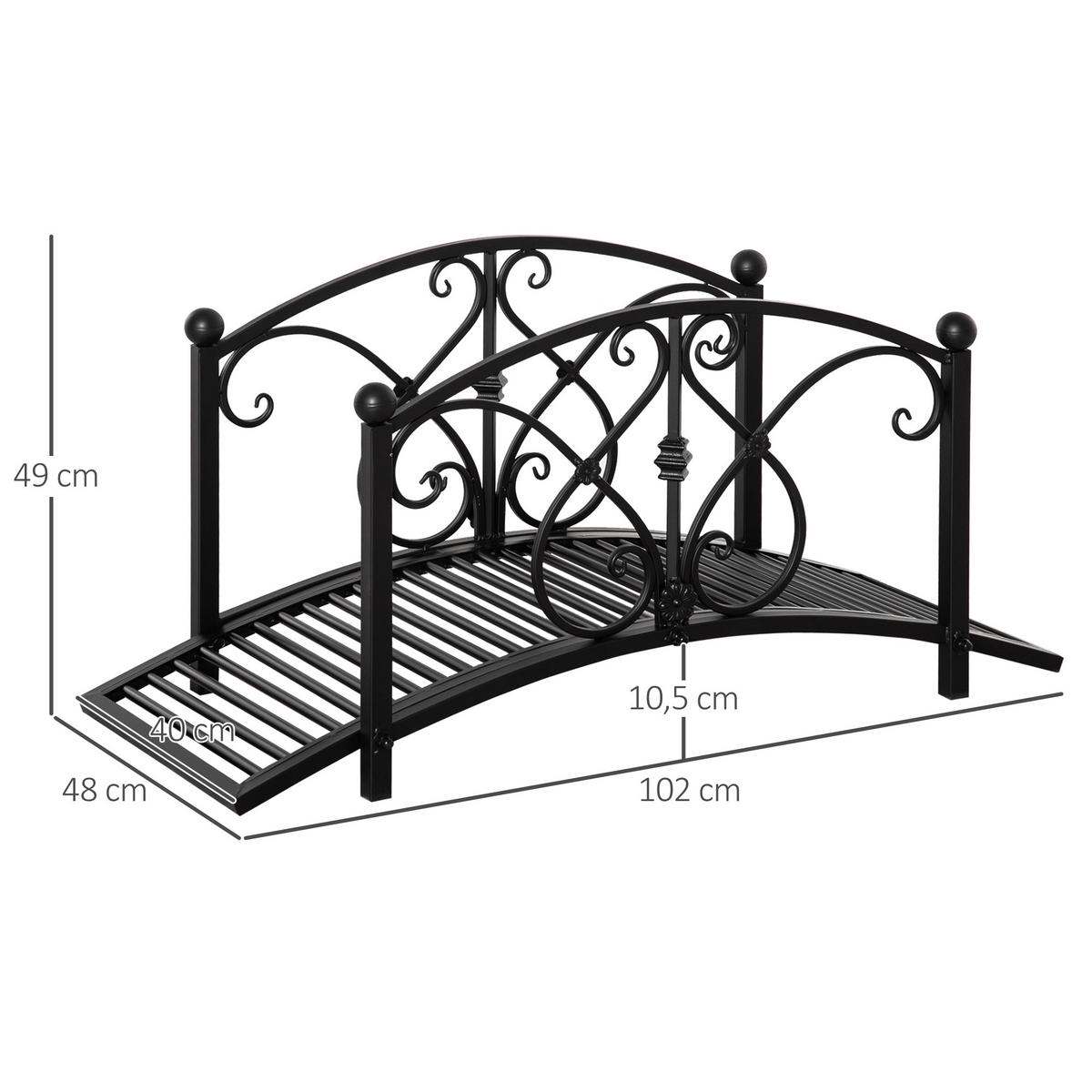 TEICHBRÜCKE Metall Schwarz - Schwarz, Metall (102/48/49cm) - Outsunny