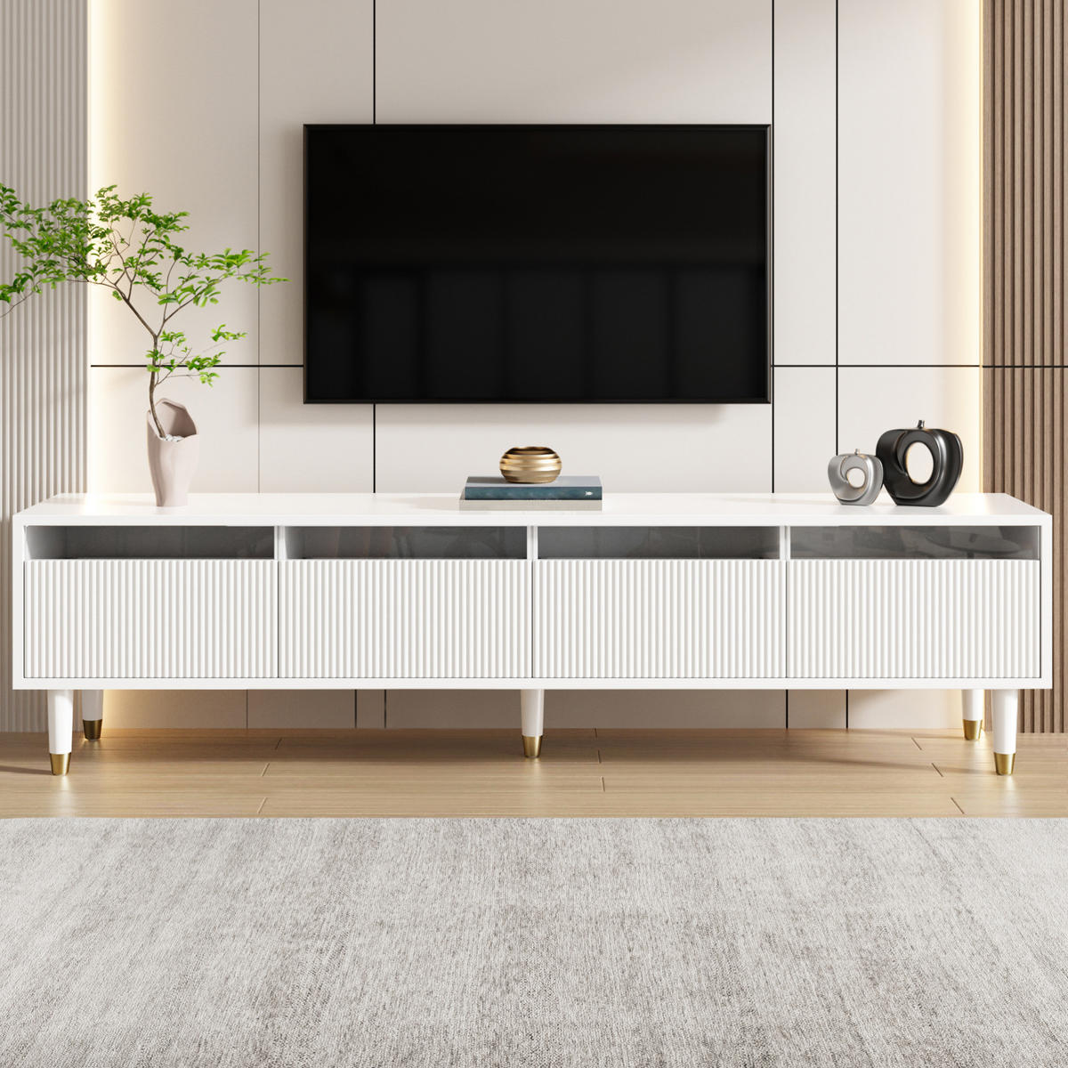 TV-SCHRANK in Weiß mit 4 Schubladen und Kabelöffnungen 178/35/45 cm - Weiß, Holzwerkstoff (178/45/35cm) - Redom