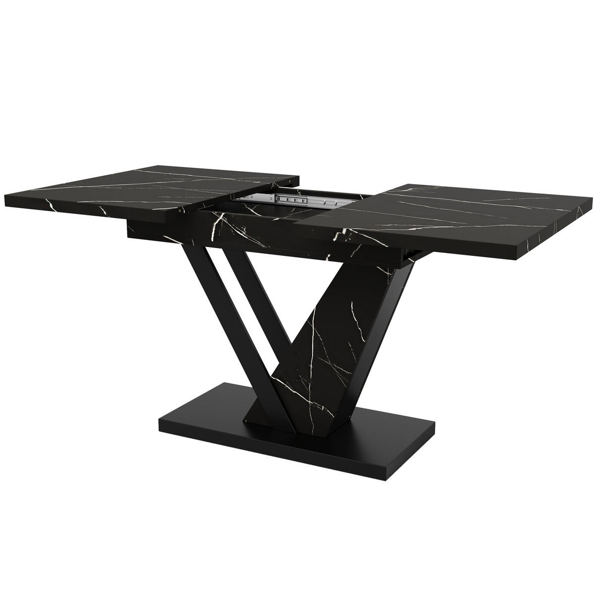 AUSZIEHTISCH 120-160/75/75,5 cm in Schwarz mit Marmormuster & Metallgestell - Schwarz, Holzwerkstoff (160/75/75.5cm) - BEAOK