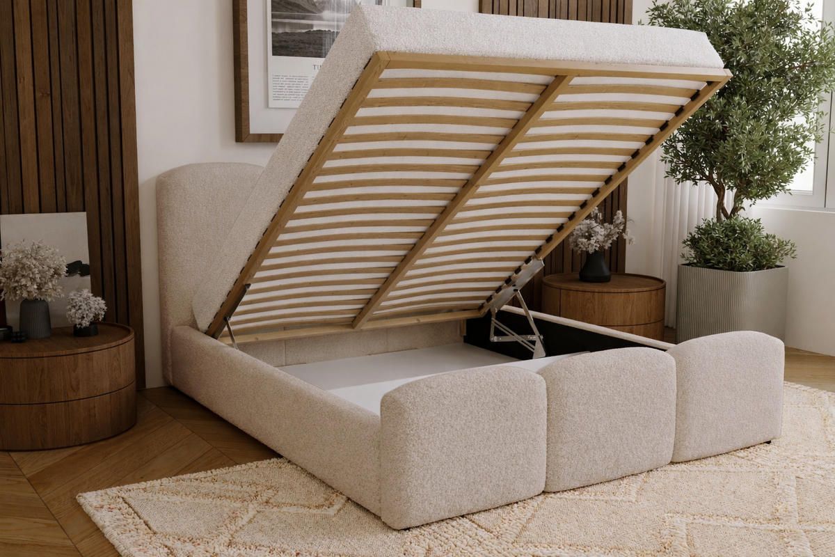 POLSTERBETT mit Bettkasten 200x200 Capri, Boucle, Beige - Beige, Holz/Textil (200/200cm) - Emporius