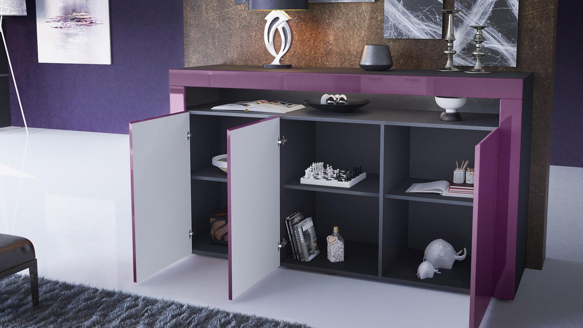 SIDEBOARD Valencia Grau Hochglanz / Grau Hochglanz - Grau, Holzwerkstoff (155/92/40cm) - Vladon