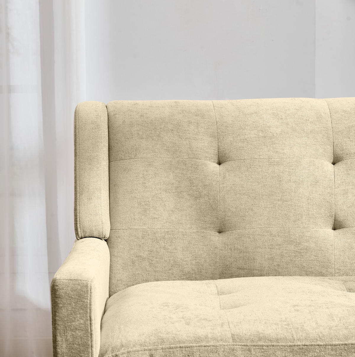 2-SITZER 119/75/88 cm Leinenbezug mit Knopfheftung, Massivholzbeinen Beige - Beige, Textil (75/88/120cm) - OKMYHOME