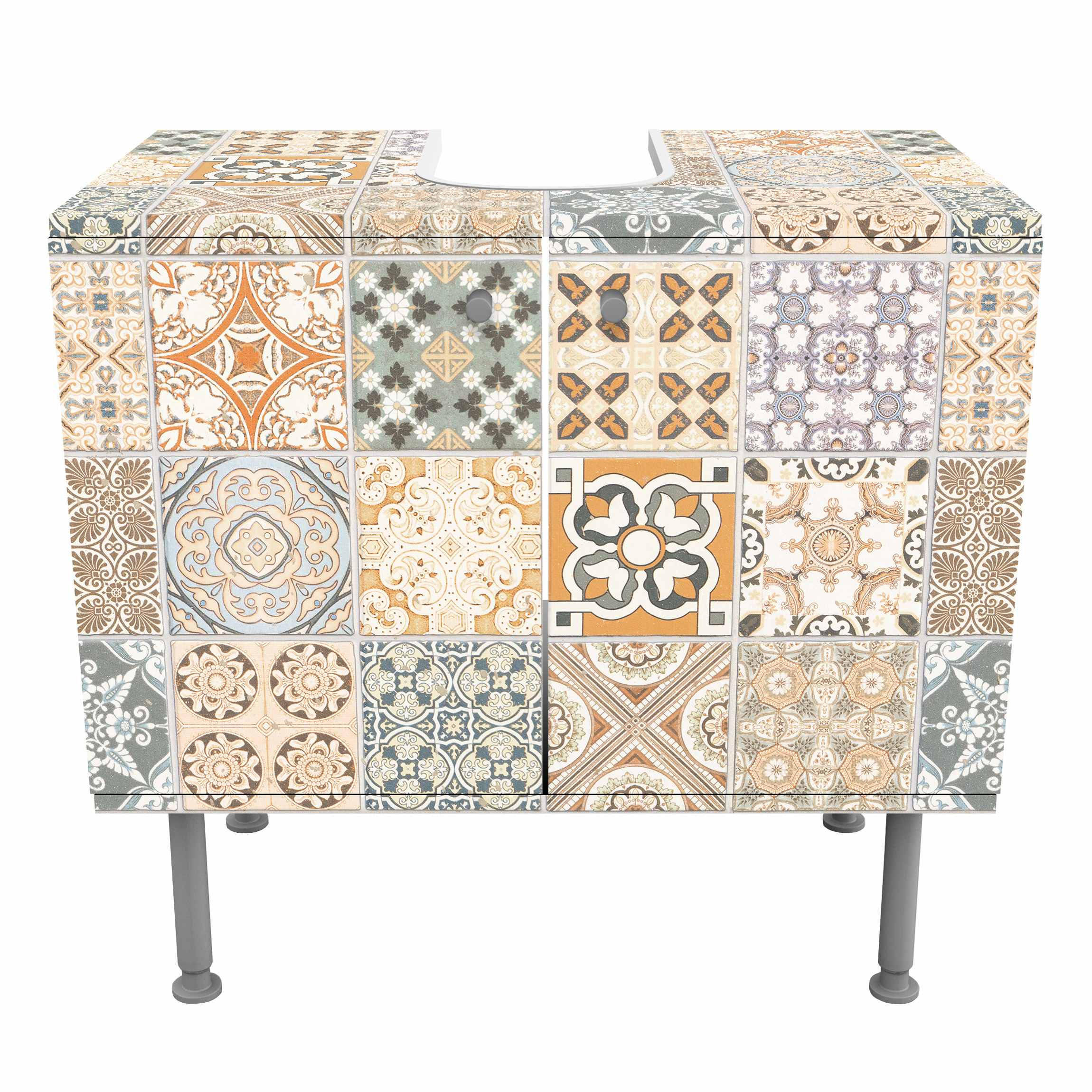 WASCHBECKENUNTERSCHRANK Vintage Azulejo Keramikfliesen 60/55/35 cm - Beige, Holzwerkstoff (60/55/35cm) - Bilderwelten