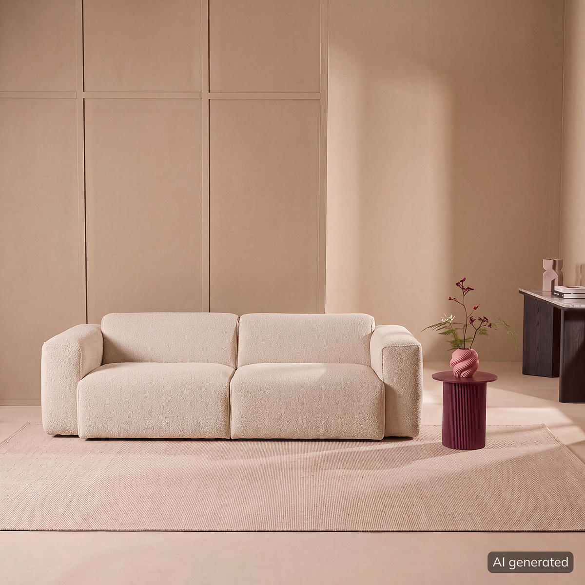 3-SITZER SOFA - Beige/Schwarz, Kunststoff/Textil (251/71/102cm) - home24