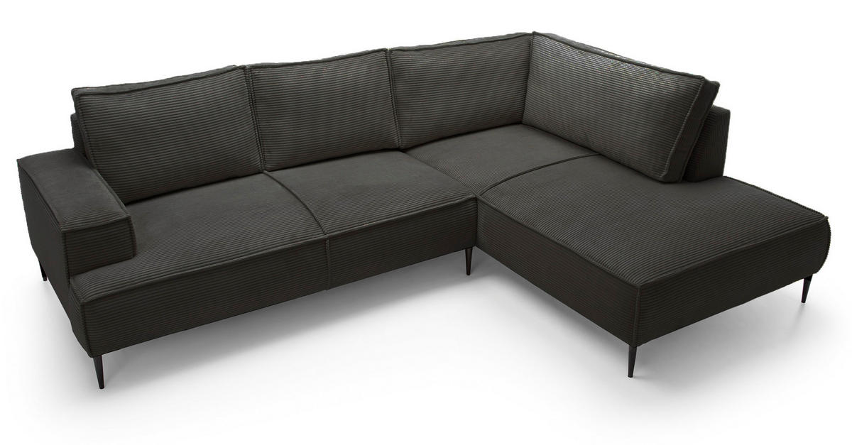 SCHLAFSOFA 275 cm L-Form Harmonia mit Beinen, Rechts, Dunkelgrau - Dunkelgrau, Holz (195/275cm) - Emporius