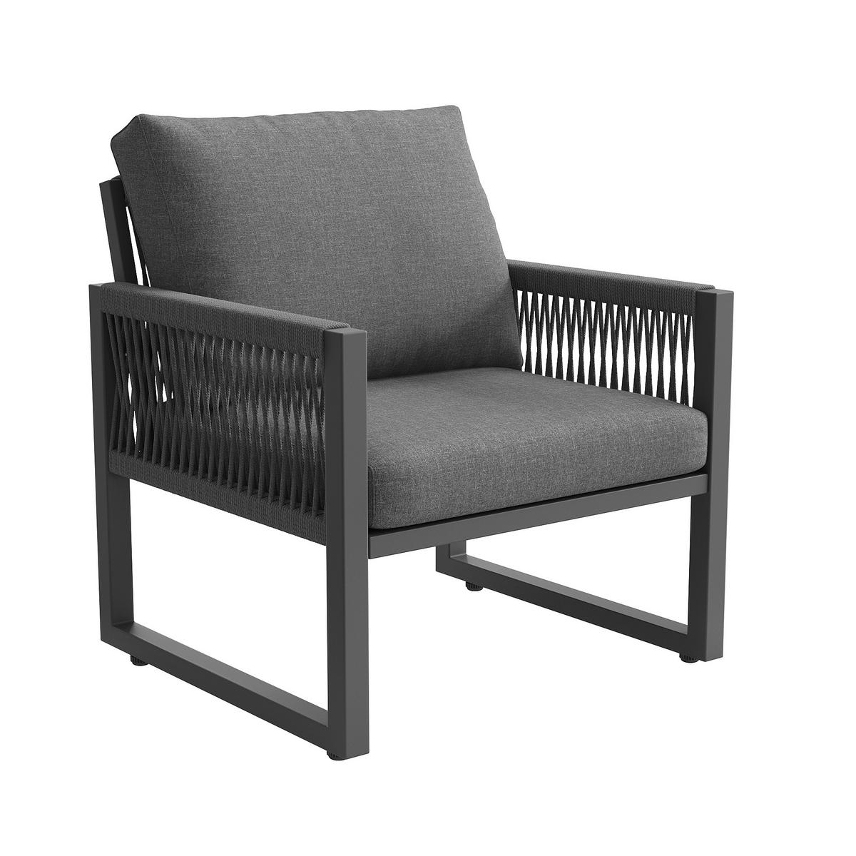 GARTENSETS aus Metall/Glas/Polyester Grau mit abnehmbaren Kissen - Grau, Metall - Modfu