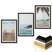 WANDBILDER 3er-Set - 40x60 cm Schwarzer Rahmen - Treppe Strand Meer Schaukel - Schwarz, Kunststoff (40/60cm) - ArtPrintCave