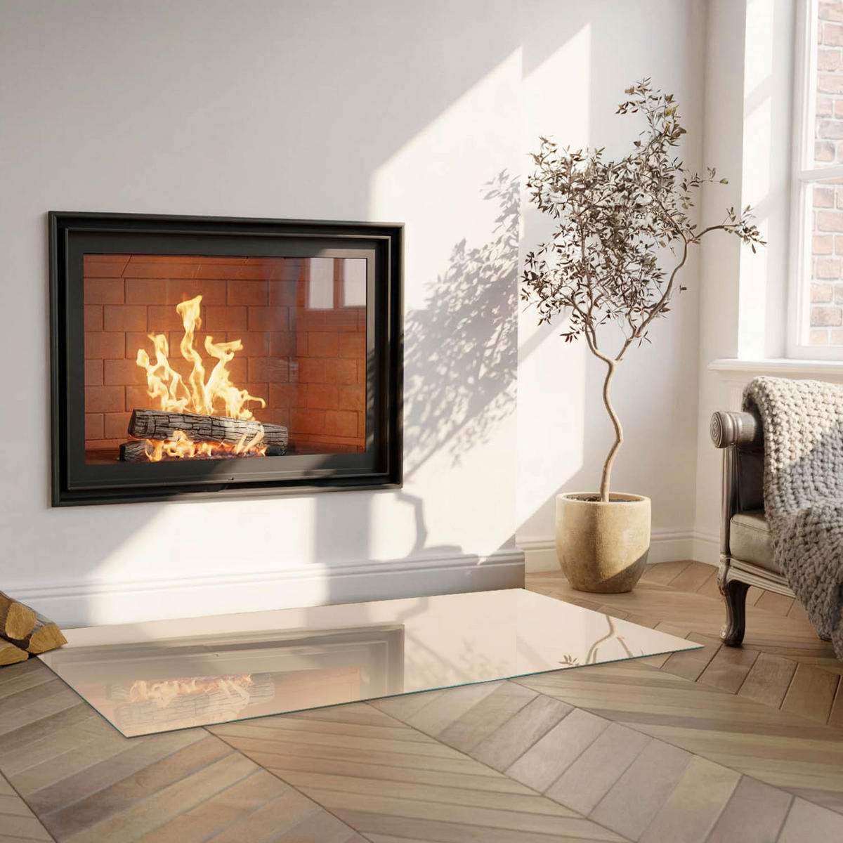 GLASPLATTE für Kamin 125x50 cm - Gelb, Glas (125/50/0.4cm) - TULUP