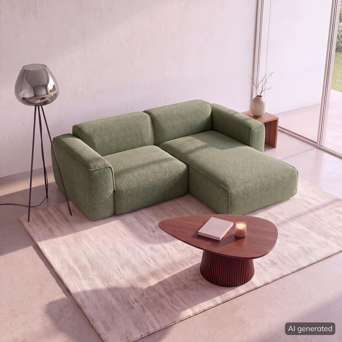 1,5-SITZER ECKSOFA mit Longchair - Schwarz/Grün, Kunststoff/Textil (260/173cm) - home24