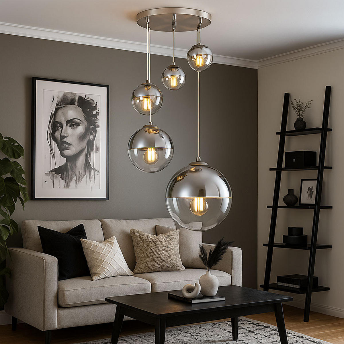 LED HÄNGELEUCHTE VARUS Silber Chrom - Silberfarben, Glas (64/64/150cm) - Globo Lighting