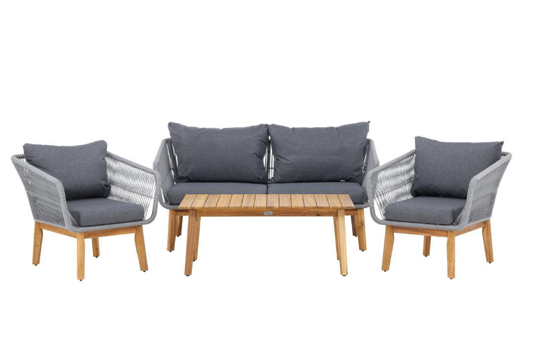 LOUNGE-SET, Chania, Grau, Akazie., 60 x 110 x 45 cm, 4-teilig - Grau, Holz - ebuy24