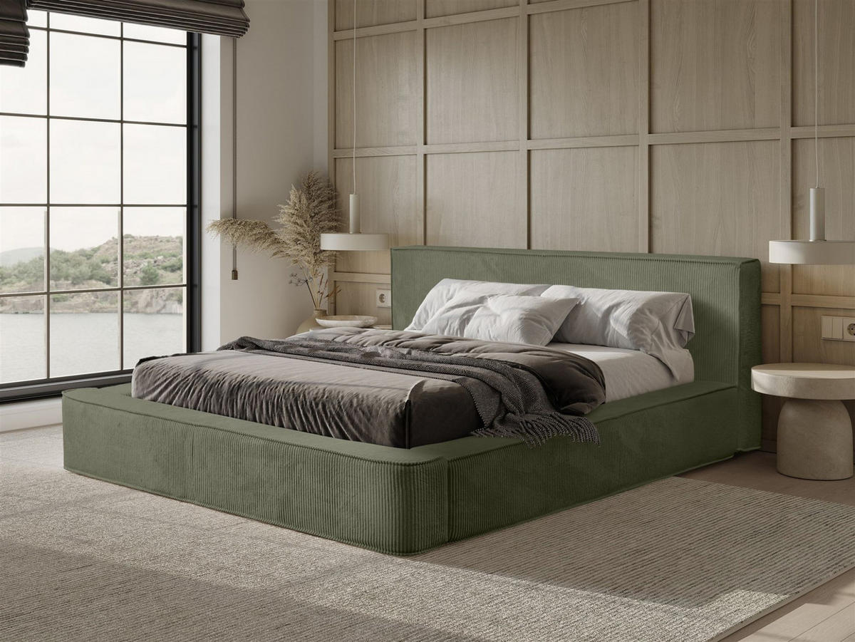 POLSTERBETT Modesto In Lincoln - Grün, Holzwerkstoff/Textil (140/200cm) - Fun Möbel