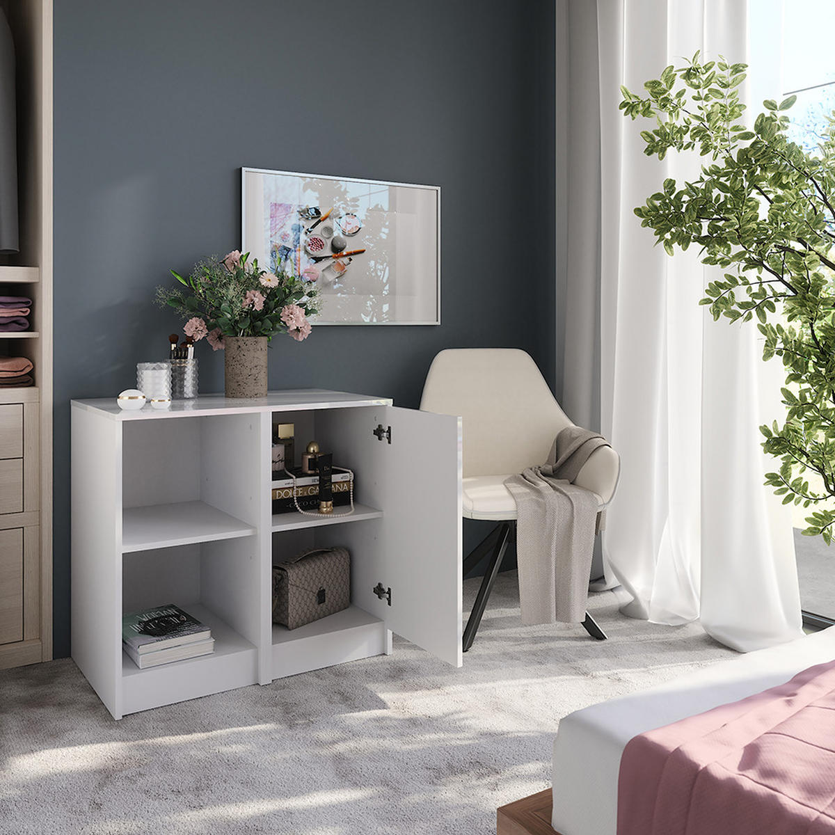 KOMMODE Sherry Weiß/Weiß Hochglanz 80.2 x 76 cm 2 Teile - Weiß Hochglanz, Holzwerkstoff (50.1cm) - Vicco