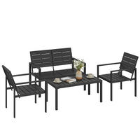 GARTENMÖBEL SET DE-06592, 2er Sofa, 2 Sessel, Beistelltisch, Lamellendesign Schwarz - Schwarz, Metall - ComfortXL