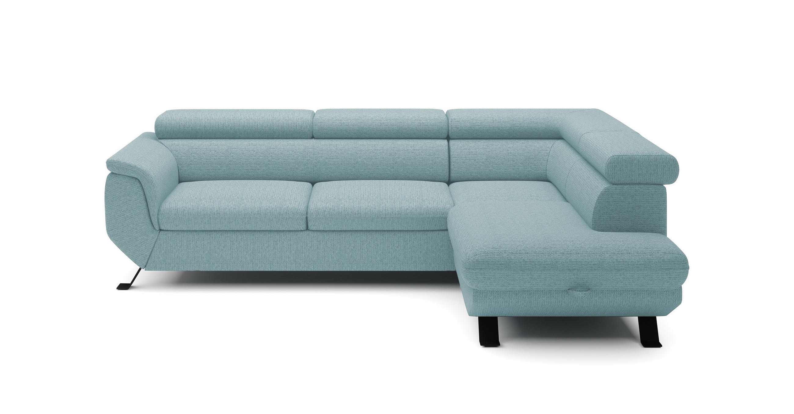 ECKSOFA Raven L mit Schlaffunktion und Bettkasten, Freistehend, Polstersofa mit Verstellbaren Kopfstützen, 257x198x96 cm – Rechte, Hellblau - Hellblau, Holz/Textil (256/198cm) - DomoHome