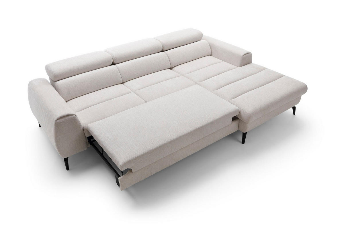 ECKSOFA NOTE Creme Chenille mit Schlaffunktion - Creme, Holz (270/184cm) - MASSENO