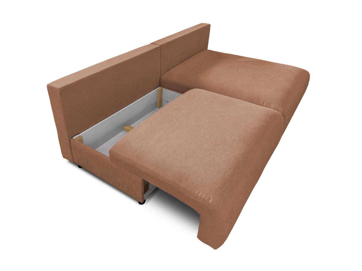ECKSOFA Sora mit Schlaffunktion, Bettkasten und extra tiefer Komfortzone aus hochwertigem Terrakotta Strukturstoff - Terracotta/Schwarz, Holz/Kunststoff (200/140cm) - S-Style