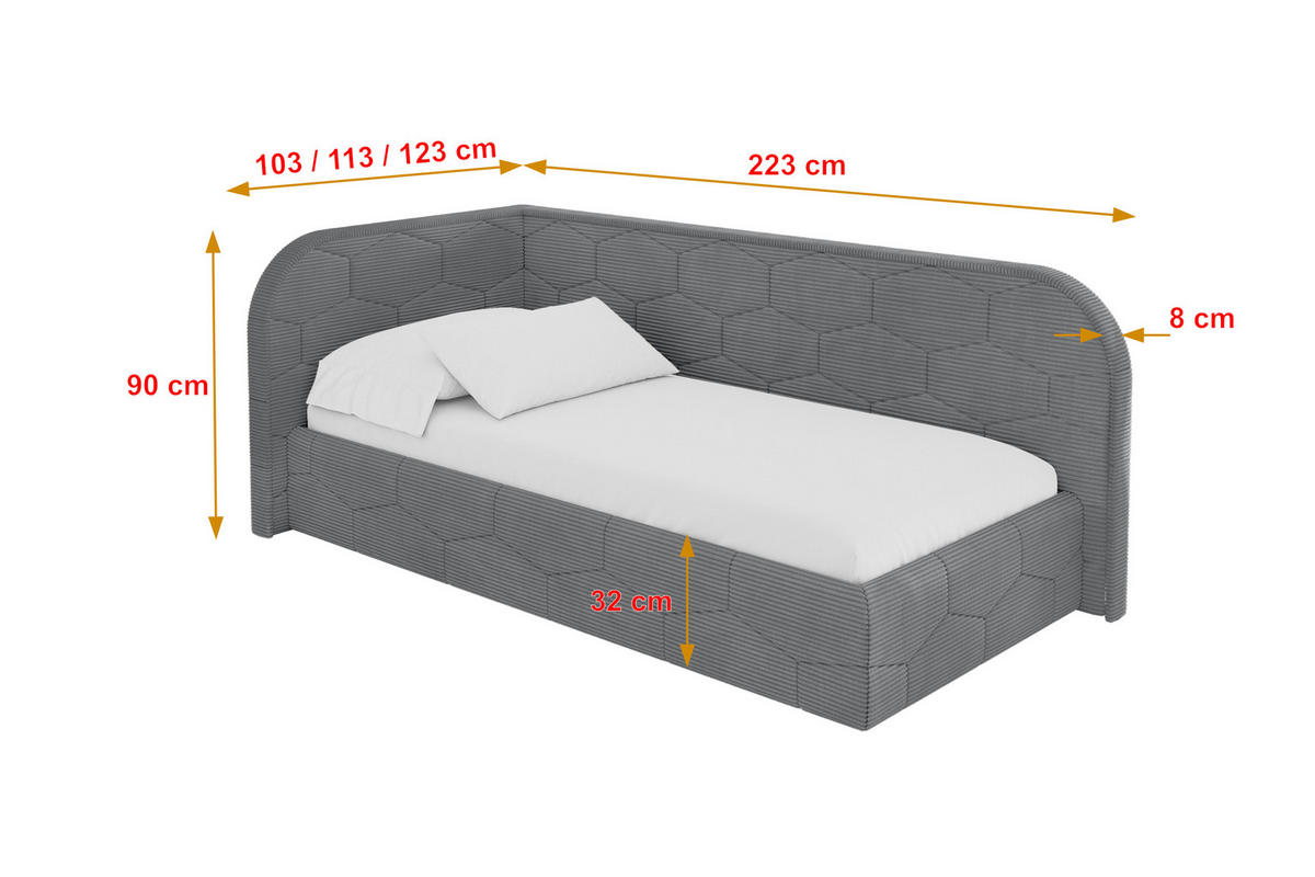 EINZELLBETT Jugendbett mit Bettkasten und Matratze H3/H4, Rechts - JAXY 90x200 Dunkelgrau - Schieferfarben, Holzwerkstoff/Textil (90/200cm) - ALTDECOR
