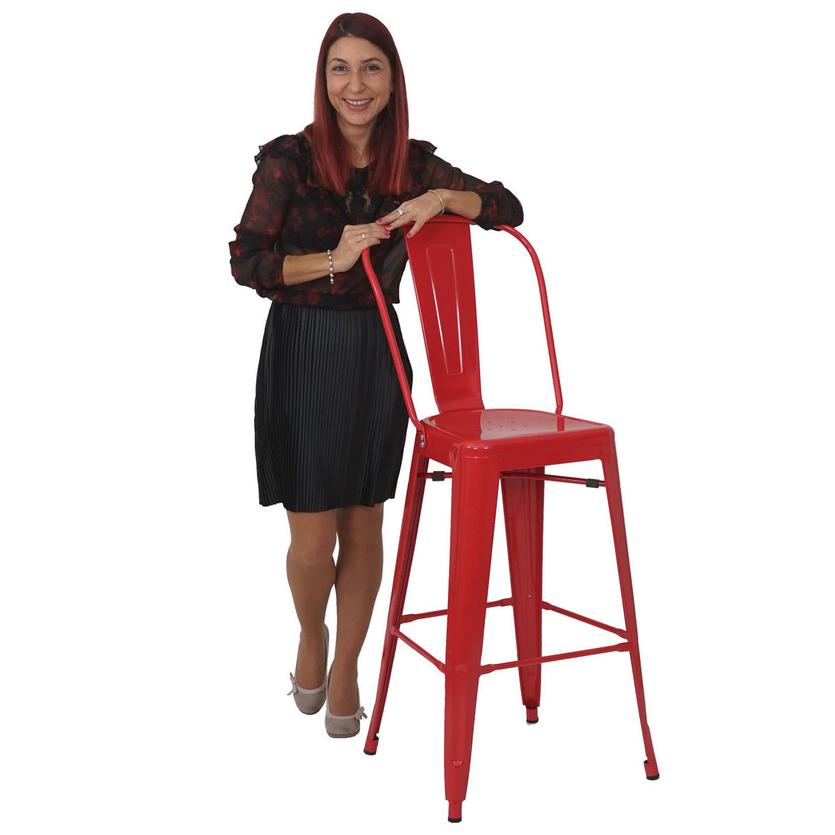 BARHOCKER 4er-Set mit Lehne Sitzhöhe 77cm Metall Industriedesign Rot mit Lehne - Rot, Metall (50/117/45cm) - PROREGAL