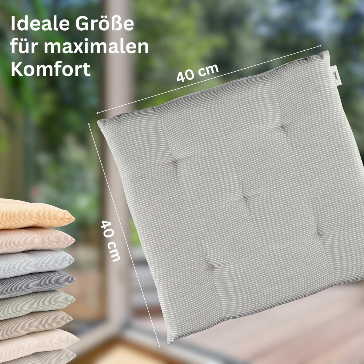 SITZKISSEN 2er Set Needlestripe grau - 40x40 cm - Grau, Textil (40/40/3cm) - Esprit