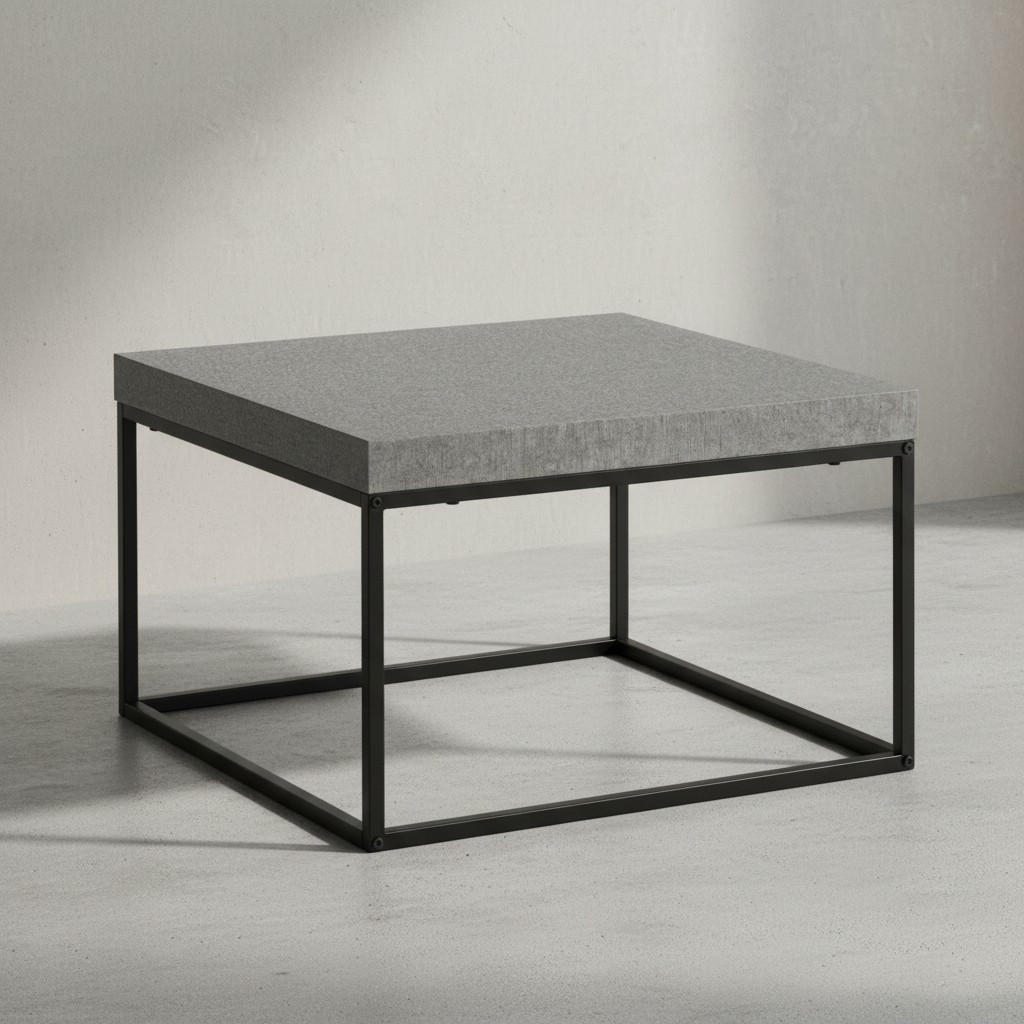 COUCHTISCH in Stein-Optik mit Metallbeinen im modernen Design, Grau 60x60x38 cm - Schwarz/Grau, Holzwerkstoff/Metall (60/60/38cm) - KADIMA DESIGN