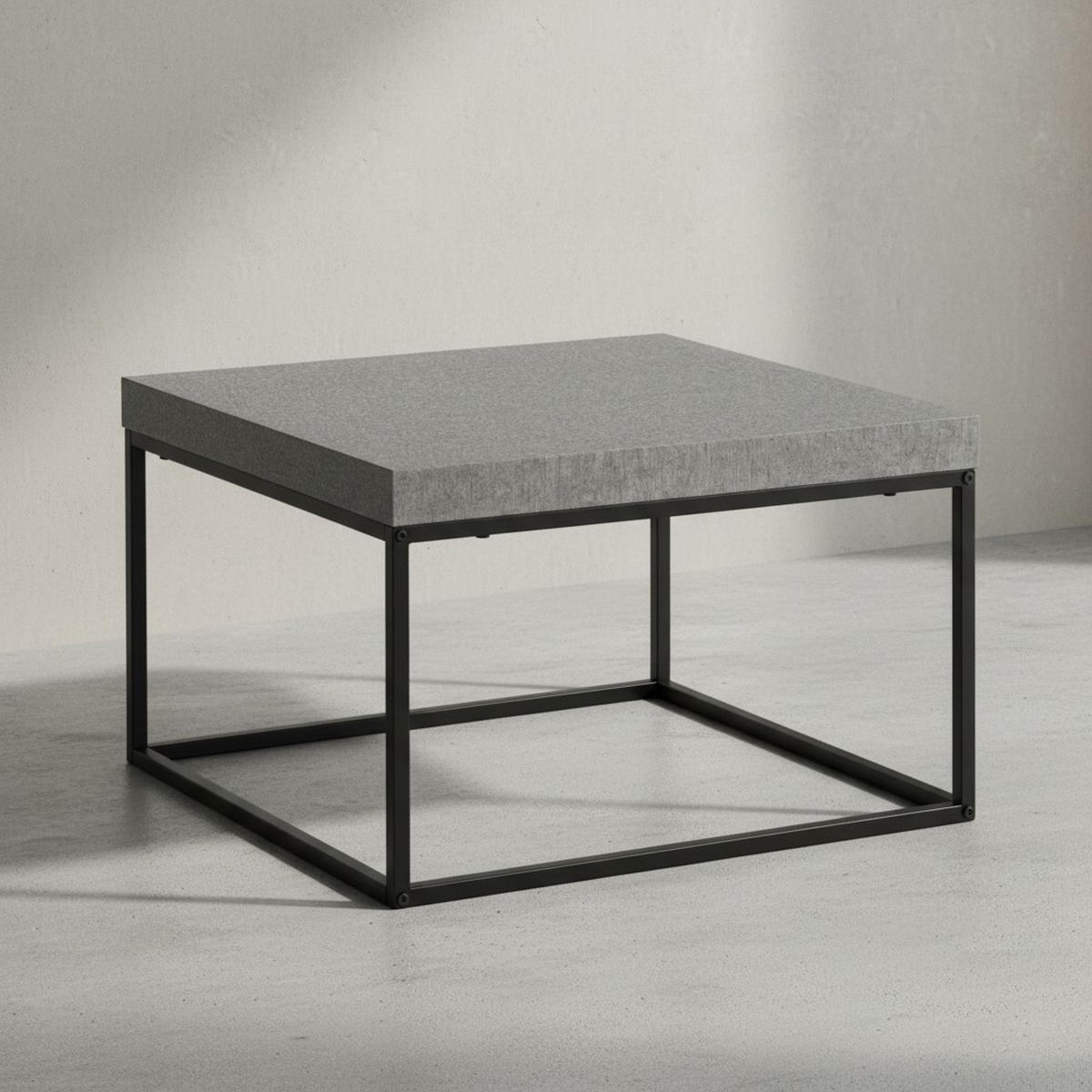 COUCHTISCH in Stein-Optik mit Metallbeinen im modernen Design, Grau 60x60x38 cm - Schwarz/Grau, Holzwerkstoff/Metall (60/60/38cm) - KADIMA DESIGN